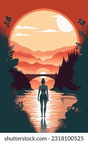 Vector Poster Vacation, Summer, Surfing in the Sea
