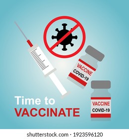 Tiempo de vacunación del vector poster covid-19, vacuna, jeringa, coronavirus