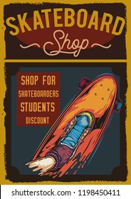 Vector poster in vintage style. Skateboard shop