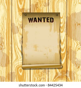 Vector poster wanted  on wood texture background