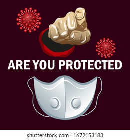 Vector poster, warning healthcare protection against coronavirus. Stop epidemic corona virus, apply mask obstruction 2019-ncov, illustration.