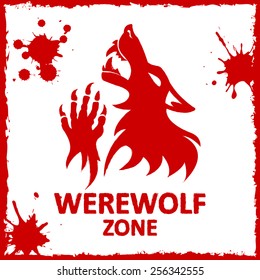Vector poster werewolf zone. White background. Fantesy graphic eps 10.