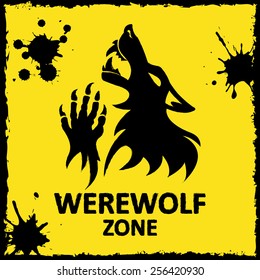 Vector poster werewolf zone. Yellow background. Fantesy graphic eps 10.