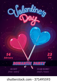 Vector poster wit Blue and Pink hearts - Valentine's day night party