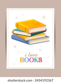 Vector poster for world book day with stack of colored books and lettering