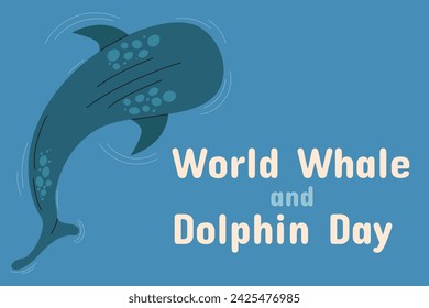 Afiche vectorial Día Mundial de las Ballenas y los Delfines. Ilustración plana vectorial en estilo de dibujos animados.