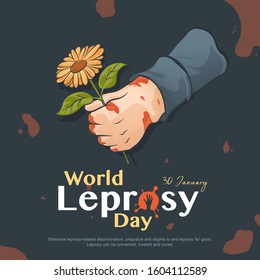 Vector Poster for World Leprosy Day (Hari Kusta/Lepra Sedunia) with hand & flower illustration. Square Size for Social Media