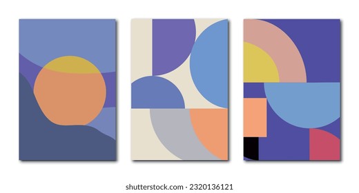 Vector posters. Abstract trendy universal art patterns. Various geometric shapes in pleasant colors. Good for cover, invitation, banner, poster, brochure, placard, card, flyer and more.