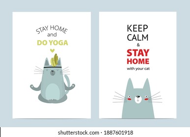Vector posters with cats "stay at home"