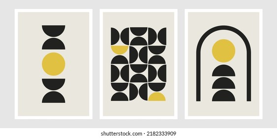 Vector posters with geometric abstract shapes. Art in boho style. Mid-century modern minimalist art print. Organic natural form