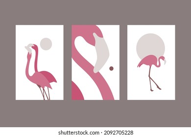 Vector posters in minimalism style, pink flamingos