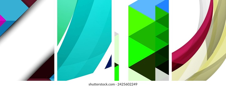Vector posters - minimalist geometric abstract backgrounds, featuring circles, lines, and triangles in clean, modern design