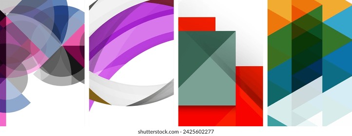 Vector posters - minimalist geometric abstract backgrounds, featuring circles, lines, and triangles in clean, modern design