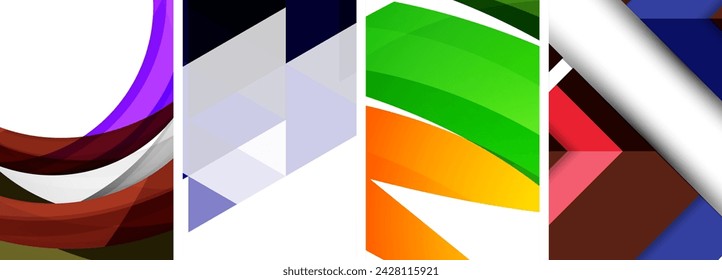 Afiches vectoriales - fondos abstractos geométricos minimalistas, con círculos, líneas y triángulos en un diseño limpio y moderno
