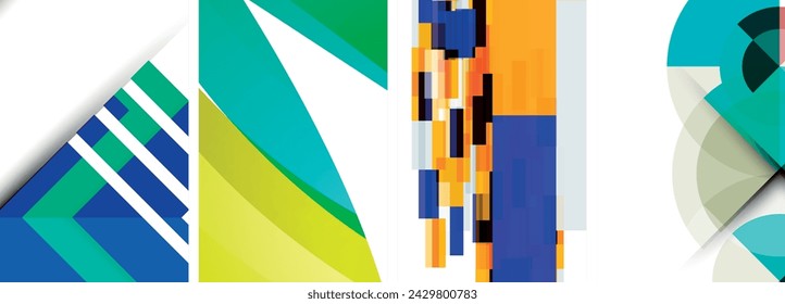 Afiches vectoriales - fondos abstractos geométricos minimalistas, con círculos, líneas y triángulos en un diseño limpio y moderno