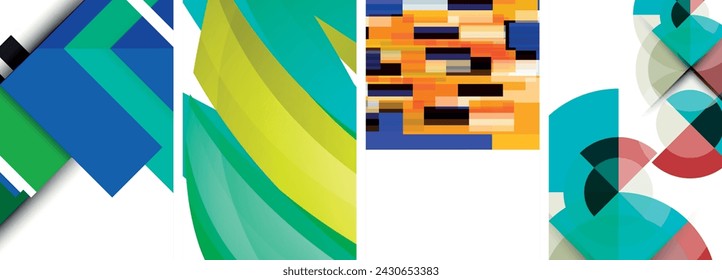Vector posters - minimalist geometric abstract backgrounds, featuring circles, lines, and triangles in clean, modern design