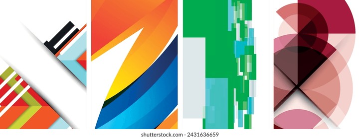 Afiches vectoriales - fondos abstractos geométricos minimalistas, con círculos, líneas y triángulos en un diseño limpio y moderno