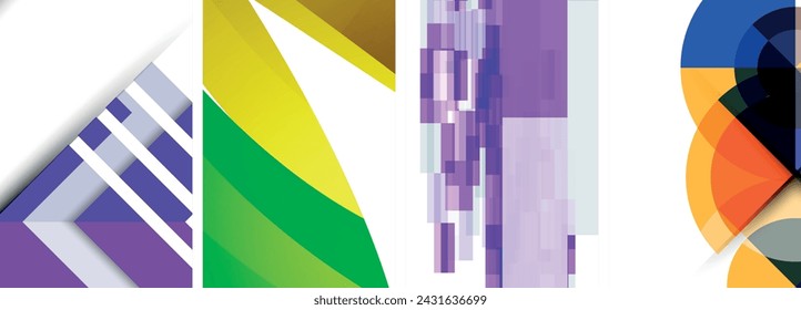Vector posters - minimalist geometric abstract backgrounds, featuring circles, lines, and triangles in clean, modern design