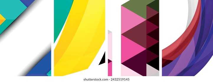 Afiches vectoriales - fondos abstractos geométricos minimalistas, con círculos, líneas y triángulos en un diseño limpio y moderno