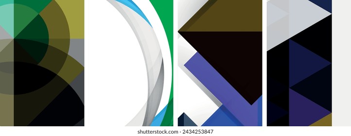 Afiches vectoriales - fondos abstractos geométricos minimalistas, con círculos, líneas y triángulos en un diseño limpio y moderno