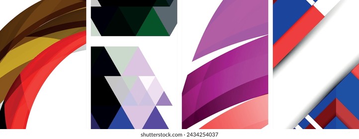 Afiches vectoriales - fondos abstractos geométricos minimalistas, con círculos, líneas y triángulos en un diseño limpio y moderno
