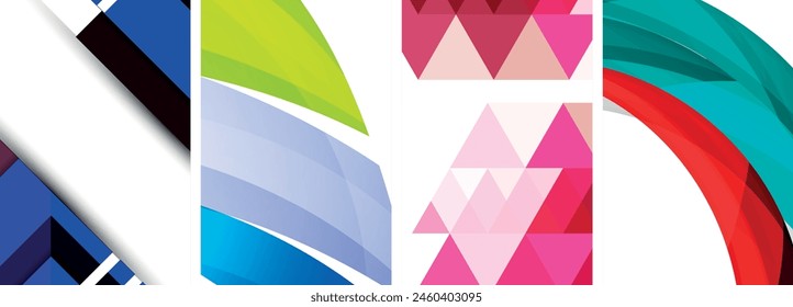 Vector posters - minimalist geometric abstract backgrounds, featuring circles, lines, and triangles in clean, modern design