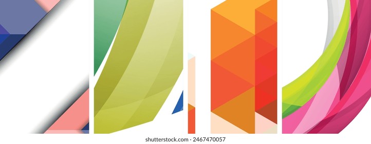 Vector posters - minimalist geometric abstract backgrounds, featuring circles, lines, and triangles in clean, modern design