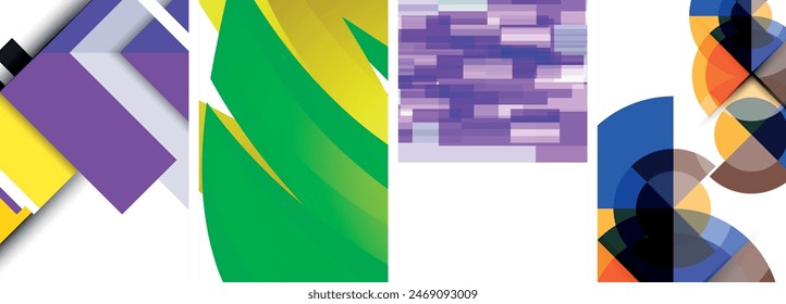 Vector posters - minimalist geometric abstract backgrounds, featuring circles, lines, and triangles in clean, modern design