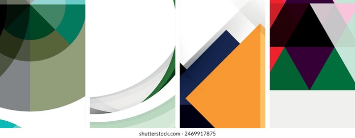 Vector posters - minimalist geometric abstract backgrounds, featuring circles, lines, and triangles in clean, modern design