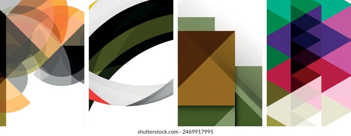Vector posters - minimalist geometric abstract backgrounds, featuring circles, lines, and triangles in clean, modern design