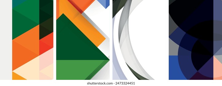 Vector posters - minimalist geometric abstract backgrounds, featuring circles, lines, and triangles in clean, modern design