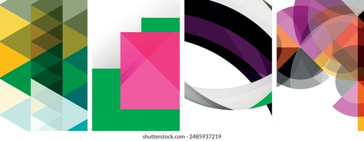 Afiches de Vector - fondos abstractos geométricos minimalistas, con círculos, líneas y triángulos en un diseño limpio y moderno