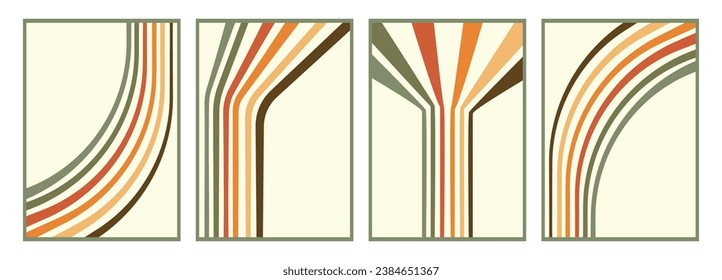 Vector posters. Multicolored stylish stripes on a light background. Abstract style of the 70s. Suitable for home design, postcards, screensavers, posters or textile design.