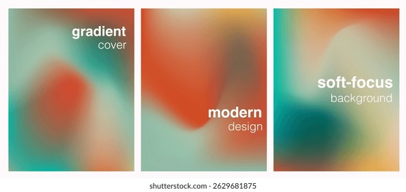 Vector posters in a soft-focus blurred style with smooth gradients in warm and cool tones. The design embodies current trends in abstract, minimalistic, and modern digital art aesthetics.