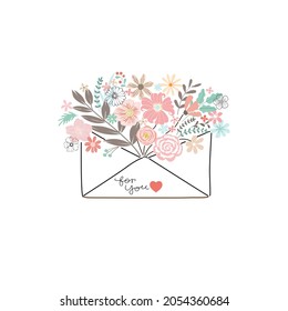 Afiches vectoriales con flores de primavera. Dibujos para una carta.Carta de amor con muchas flores y corazones dentro, flores naturales de primavera coloridas.
