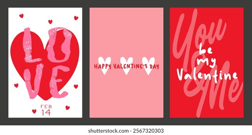 Vector posters for St. Valentine's Day in retro style. Set of Valentine's day greeting card. February 14 banner design concept. Vector posts on social networks, elements for print. Love you