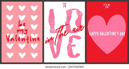 Vector posters for St. Valentine's Day in retro style. Set of Valentine's day greeting card. February 14 banner design concept. Vector posts on social networks, elements for print. Love you