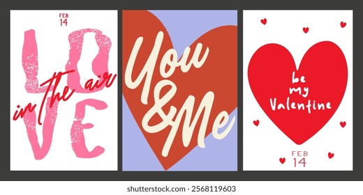 Vector posters for St. Valentine's Day. Set of Valentine's day greeting card. February 14 banner design concept. Vector posts on social networks, elements for print. Love you, be my valentine 