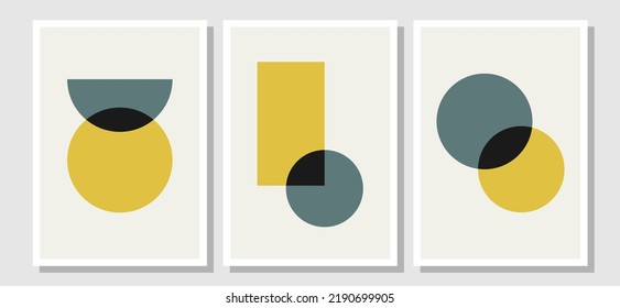 Vector posters wall art with geometric abstract shapes. Art in boho style. Mid-century modern minimalist art print. Organic natural form
