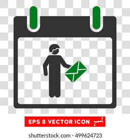 Vector Postman Calendar Day EPS vector pictogram. Illustration style is flat iconic bicolor green and gray symbol on a transparent background.