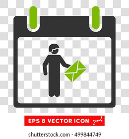 Vector Postman Calendar Day EPS vector icon. Illustration style is flat iconic bicolor eco green and gray symbol on a transparent background.