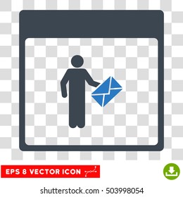 Vector Postman Calendar Page EPS vector pictograph. Illustration style is flat iconic bicolor smooth blue symbol on a transparent background.