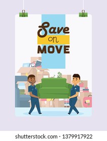 vector postman character of delivery service parcel box or package illustration backdrop deliveryman person moving sofa to apartment home
