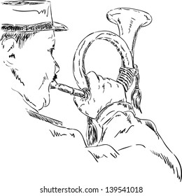 vector - postman with post trumpet ,isolated on background