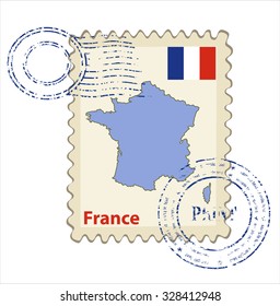 Vector postmark with map of France Including: flag of France.