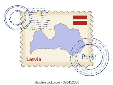 Vector postmark with map of Latvia Including: flag of Latvia.