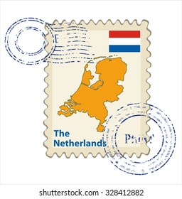 Vector postmark with map of the Netherlands Including: flag of the Netherlands.