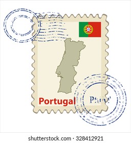 Vector postmark with map of Portugal Including: flag of Portugal.