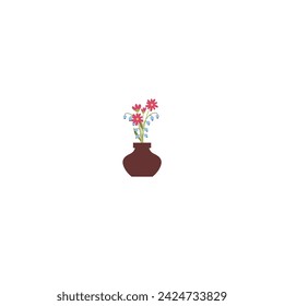 vector pot with beautiful flowers plant