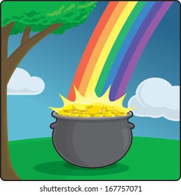 Vector Pot of Gold at the End of the Rainbow